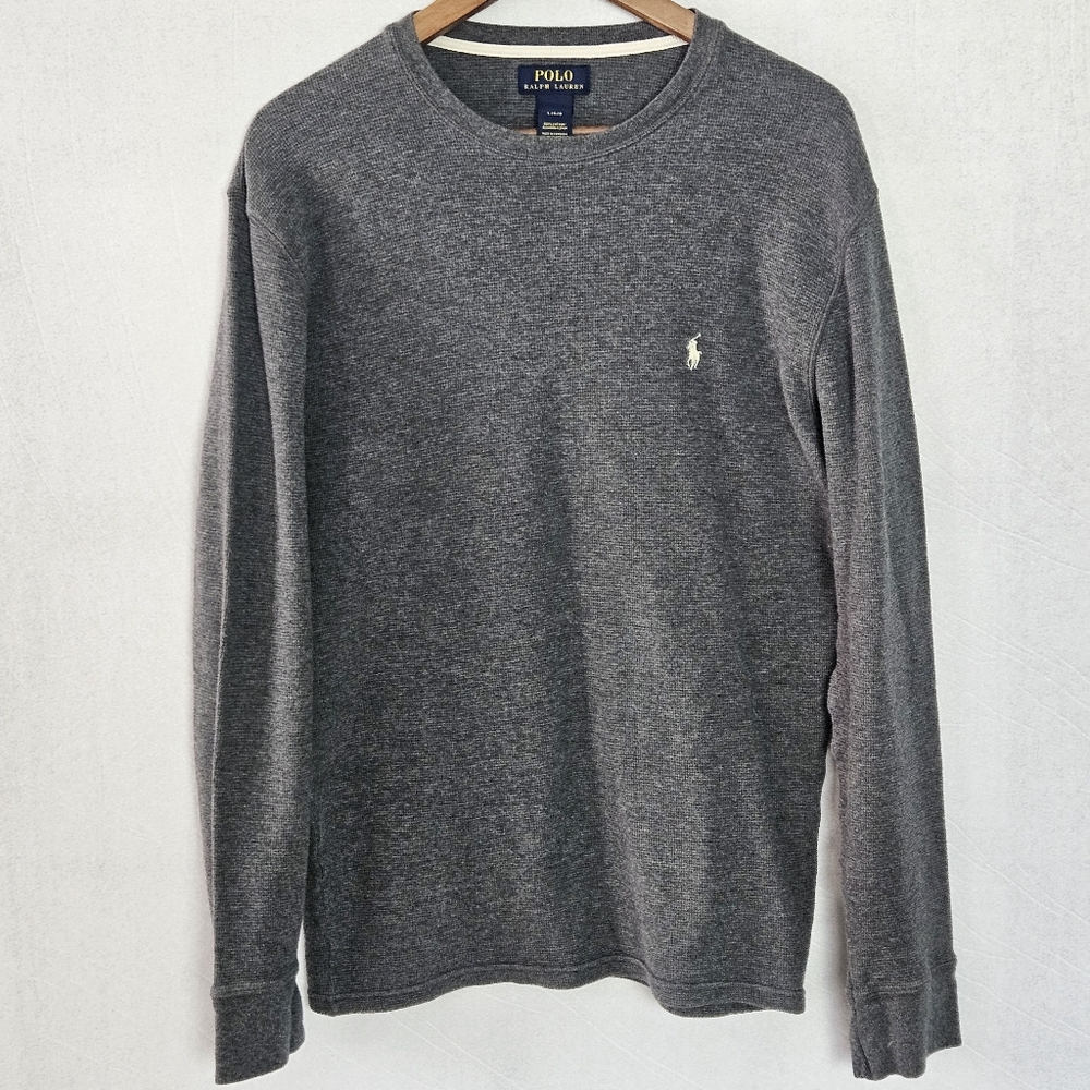 Polo Ralph Lauren 100% Cotton Thermal Long Sleeve Shirt Size Large Gray